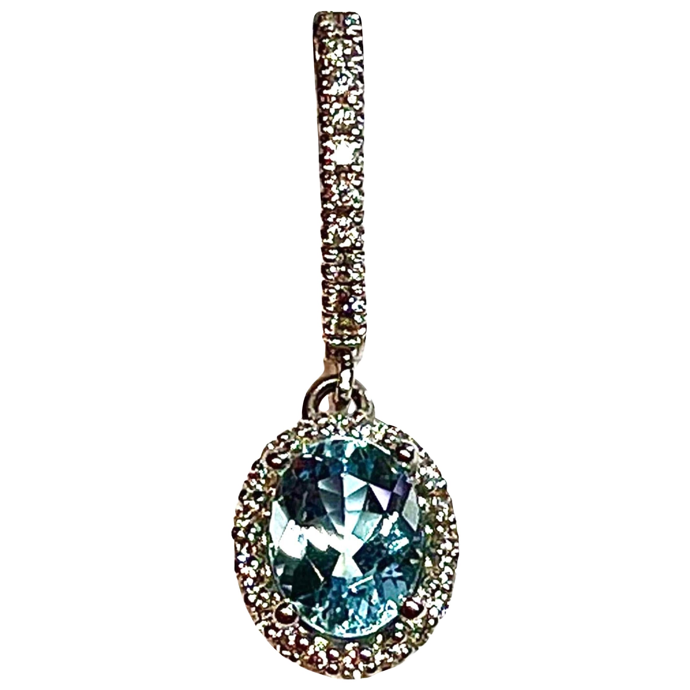 Pendientes Colgantes Diamante Aguamarina Natural Oro 14k W 2.55 TCW Certificado