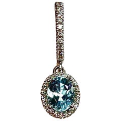 Pendientes Colgantes Diamante Aguamarina Natural Oro 14k W 2.55 TCW Certificado
