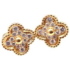 Van Cleef & Arpels Vintage Alhambra Diamond Yellow Gold Earrings