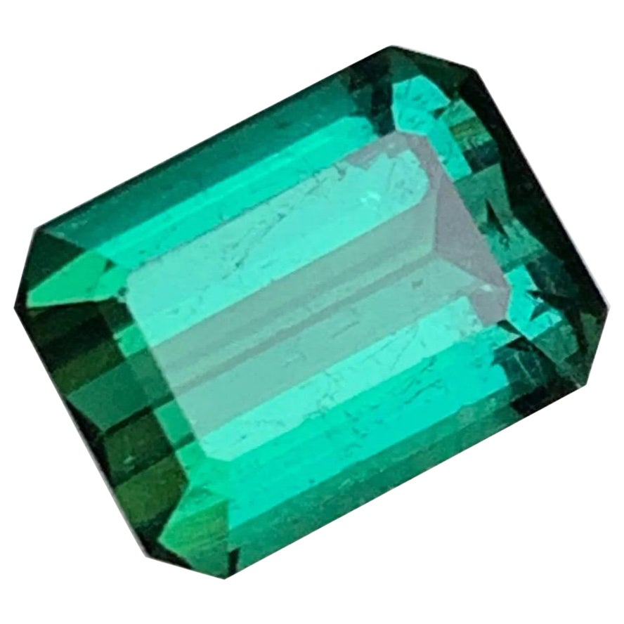 Rare Bluish Green Natural Tourmaline Loose Gemstone, 6.50 Ct-Emerald Cut Afghani For Sale