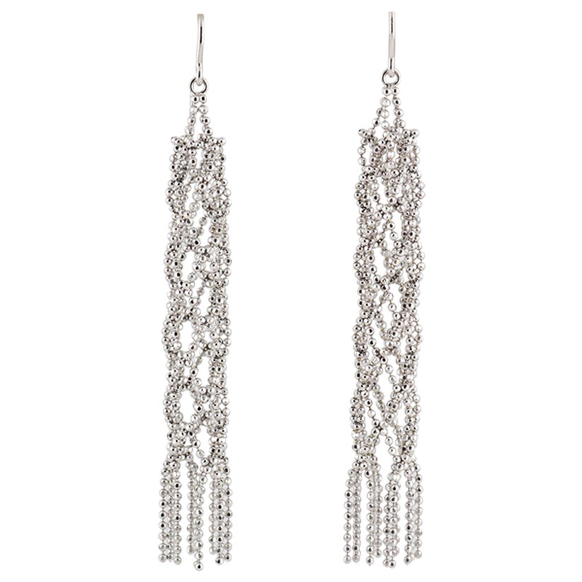 Tiffany & Co. 18K White Gold Fringe Bead Tassel Drop Dangle Braided Earrings