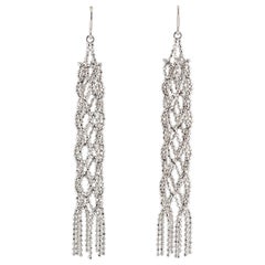 Tiffany & Co. 18K White Gold Fringe Bead Tassel Drop Dangle Braided Earrings