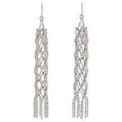 Tiffany & Co. 18K White Gold Fringe Bead Tassel Drop Dangle Braided Earrings