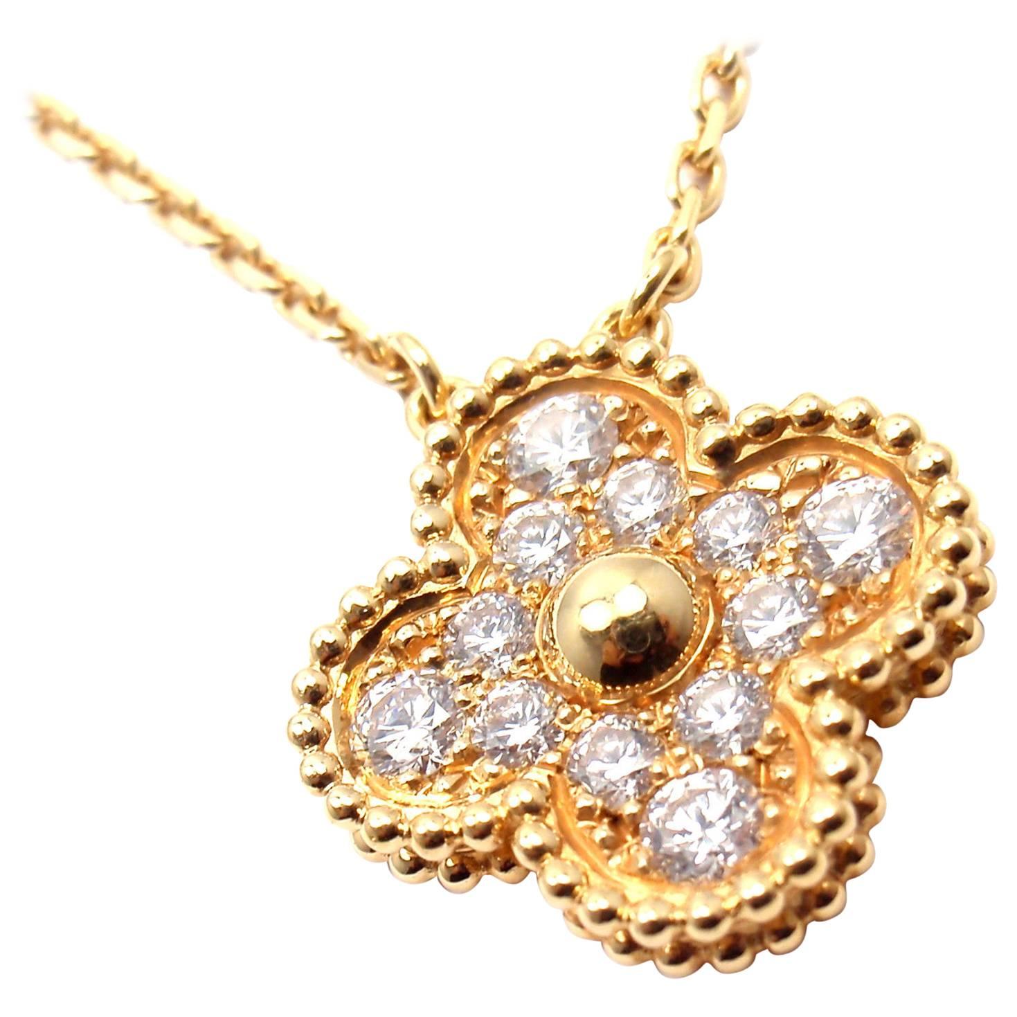 Van Cleef & Arpels Vintage Alhambra Diamant Gelbgold-Anhänger Halskette
