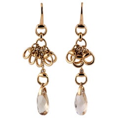 Gucci Horsebit Briolette Morganite Diamond 18k Rose Gold Drop Dangle Earrings