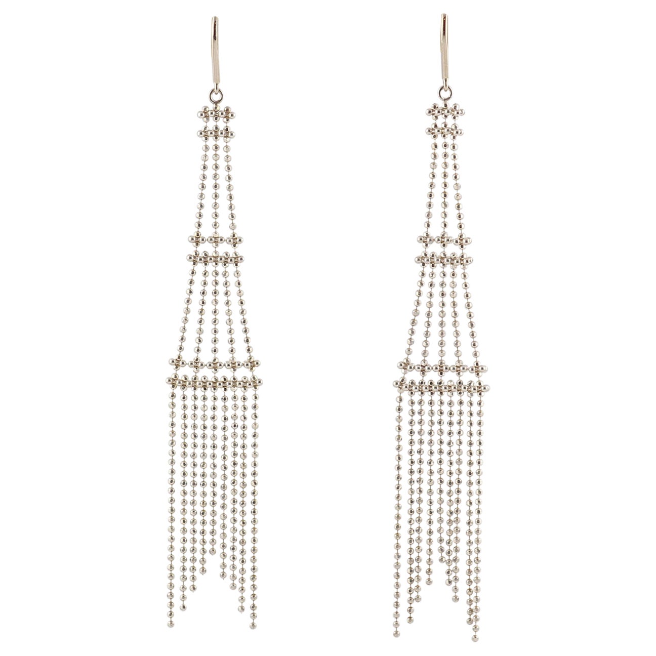 Tiffany & Co. Sterling Silver Fringe Bead Tassel Drop Dangle Tower Earrings