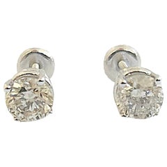 1.41 Ctw Natural Diamond Round Sqrue back Studs White Gold