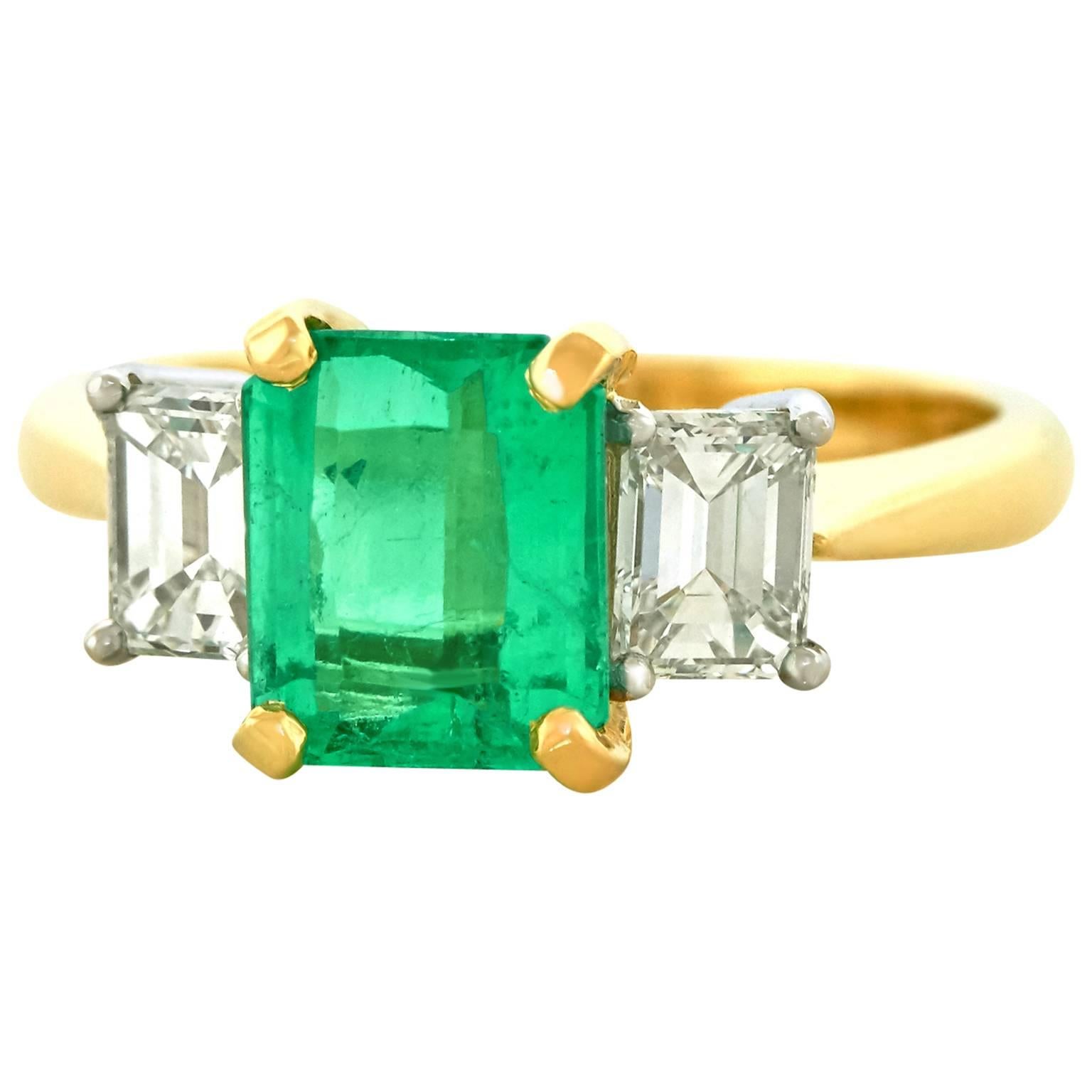 1.84 Carat Colombian Emerald and Diamond Set Gold Ring GIA