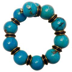 Sleeping Beauty Turquoise Black Onyx gold Bangle Bracelet