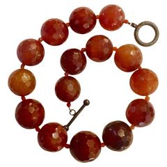 Faceted Carnelian Orange Sapphire Bead Toggle Clasp Necklace