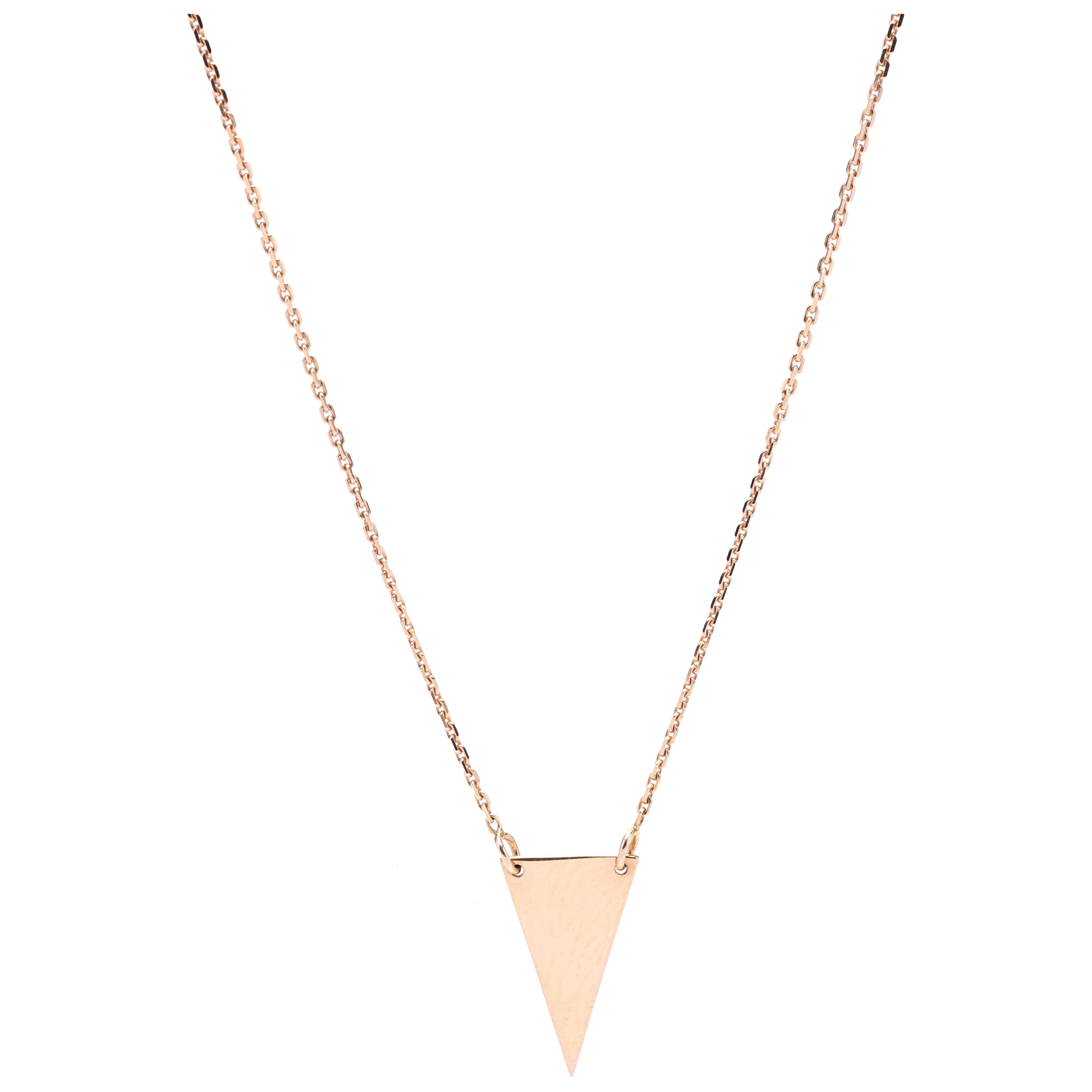 14K Rose Gold Triangle Necklace, Length 16-18 Inches, Pendant Necklace For Sale