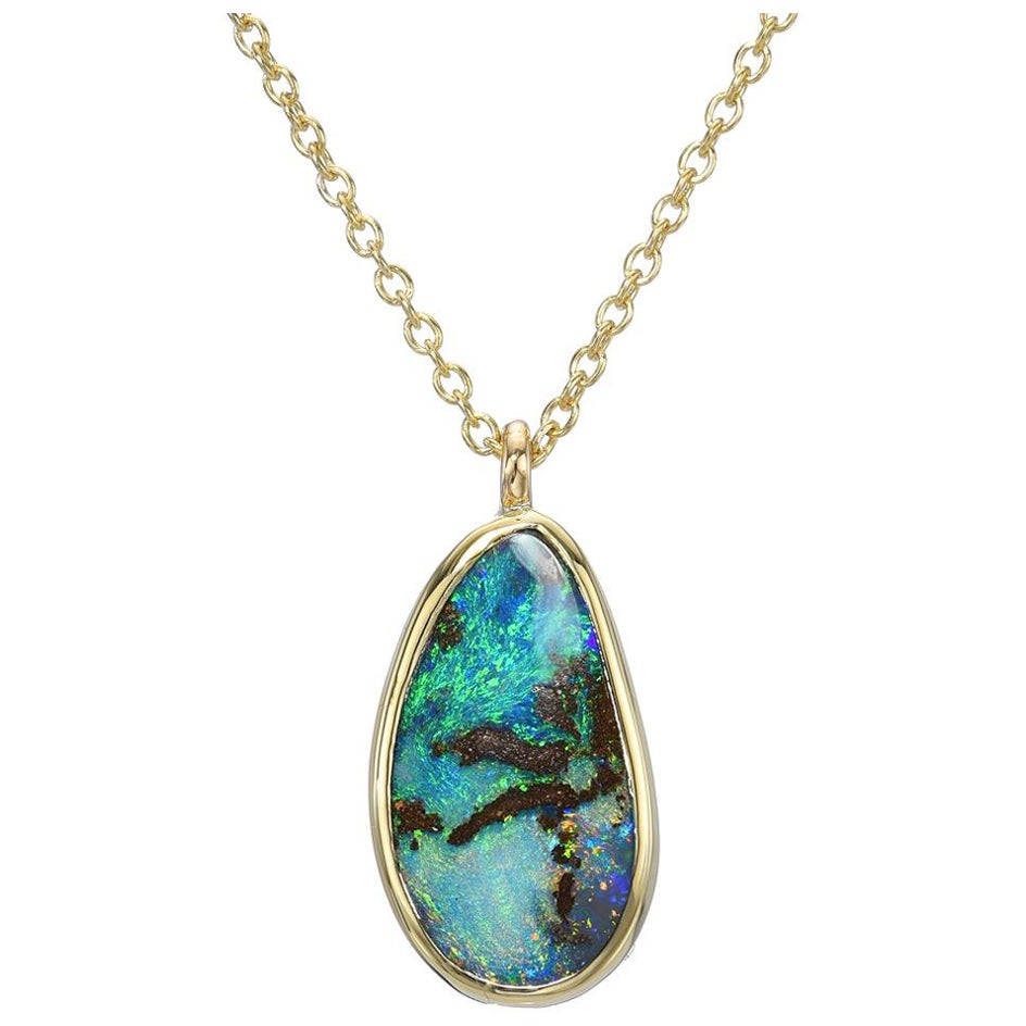 NIXIN Jewelry Unicorn Tear Australian Opal Necklace No. 18 in 14k Gold For Sale