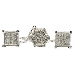 Retro 14K White Gold Diamond Earrings Diamond Pendant Diamond Necklace Set