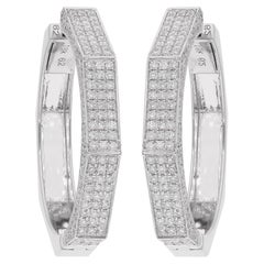 Natural 2.17 Carat Pave Diamond Hoop Earrings 18 Karat White Gold Fine Jewelry