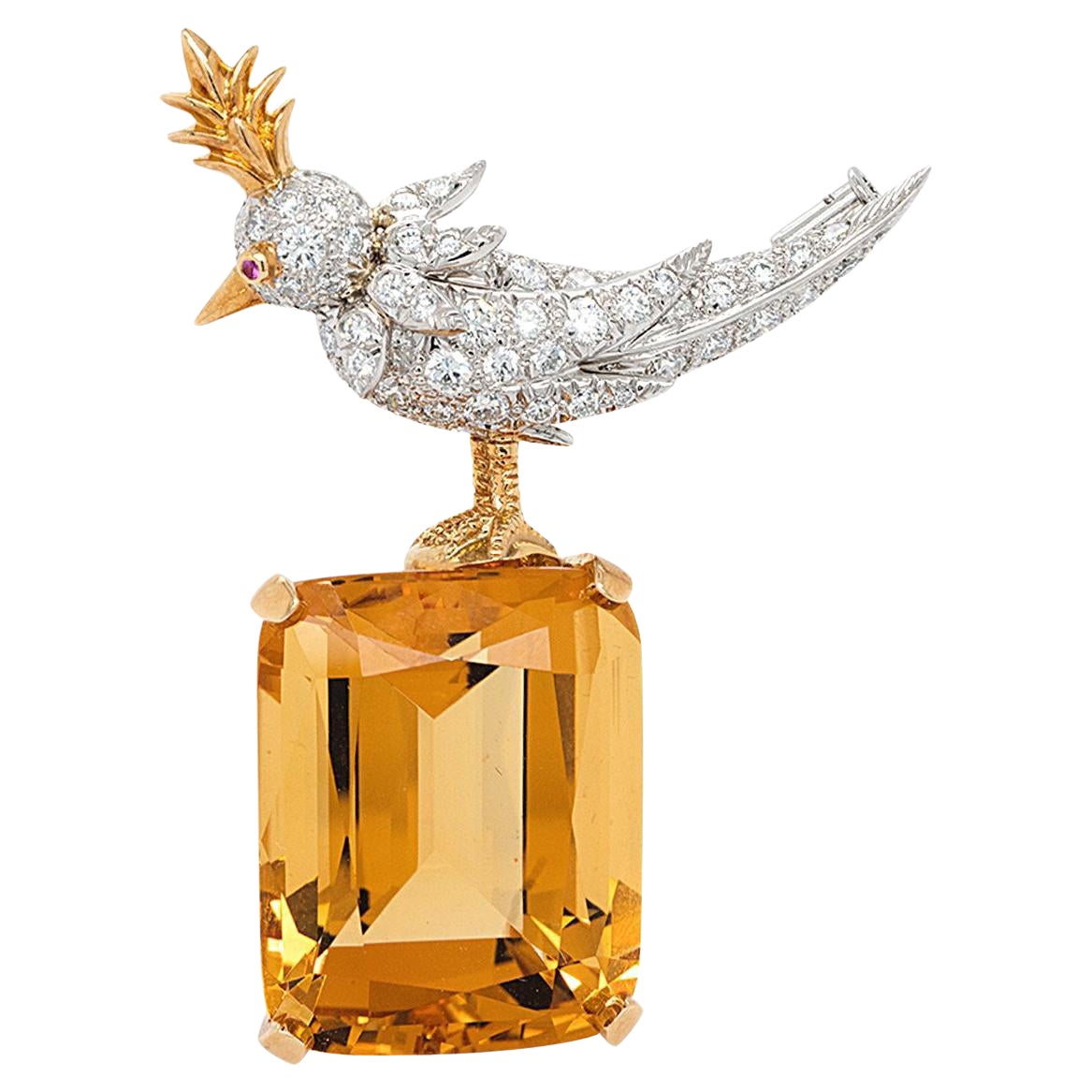 Tiffany & Co. Cockatoo „ Vogel auf einem Felsen“ 64,04 Karat Citrin-Brosche