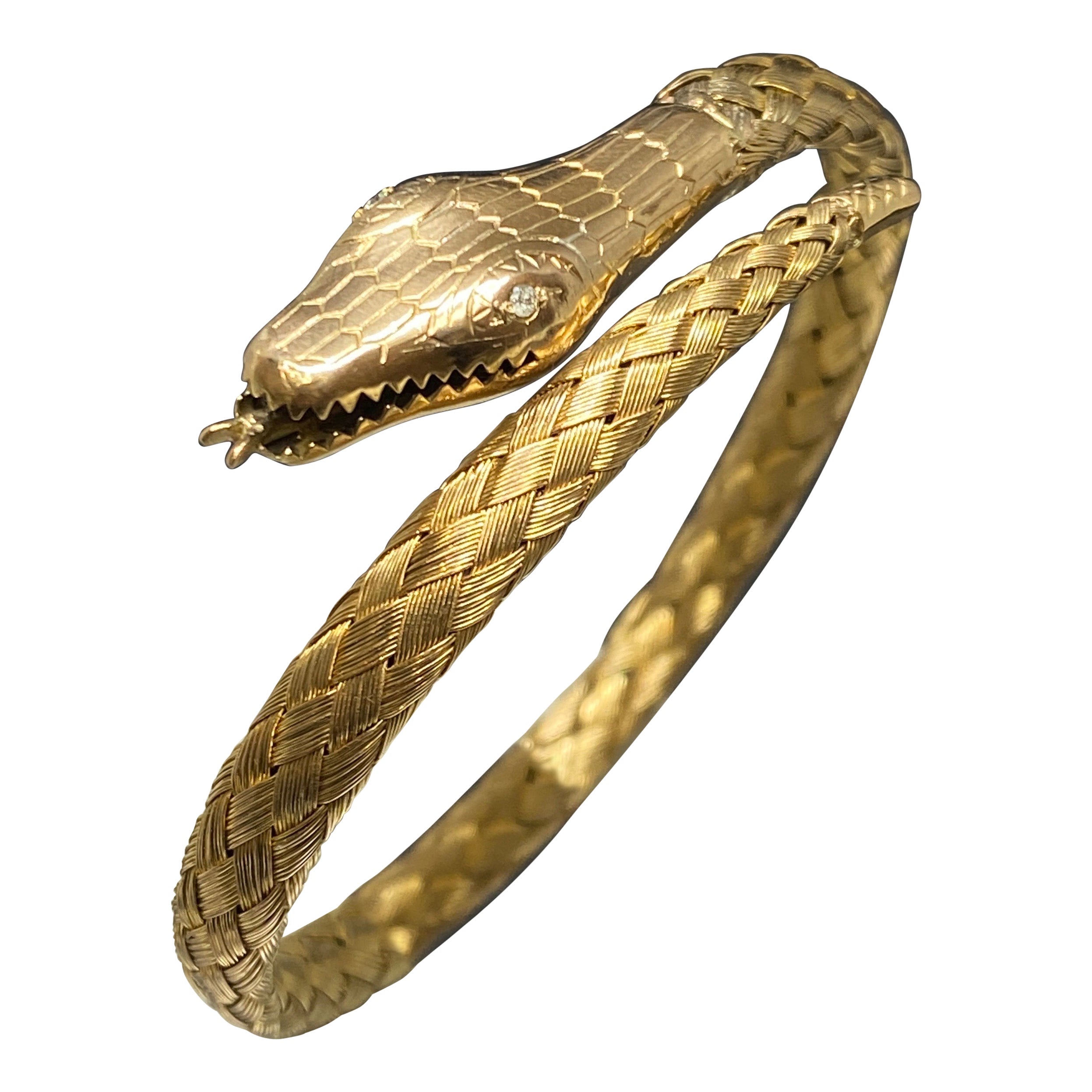 Antikes viktorianisches gewebtes Wickelarmband aus 14k Gelbgold mit Schlangenmuster