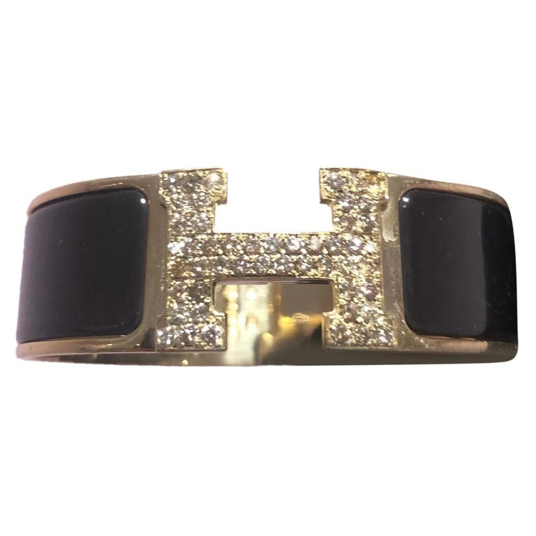 Custom Diamond Hermes Clic Clac H Enamel Bracelet GM France at 1stDibs