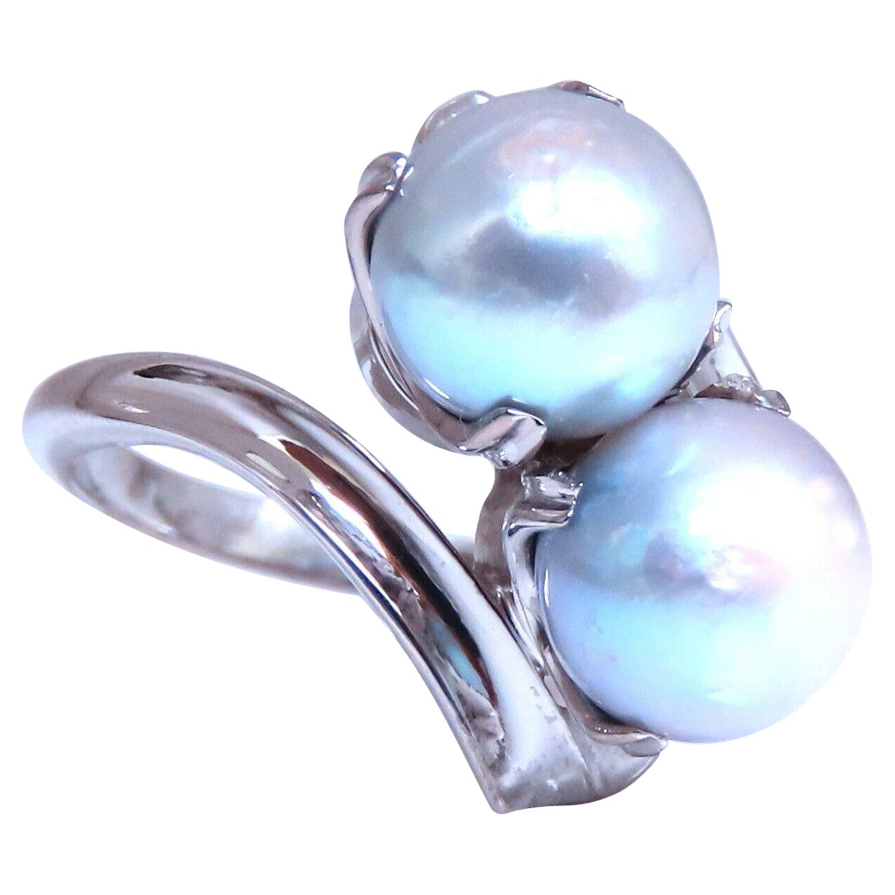 6mm Natural Gray Cultured Pearl Ring 14kt For Sale