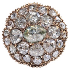Antique Ottoman Circa 1900s 14k Gold Natural Rose Cut Diamond Decorated Ring 