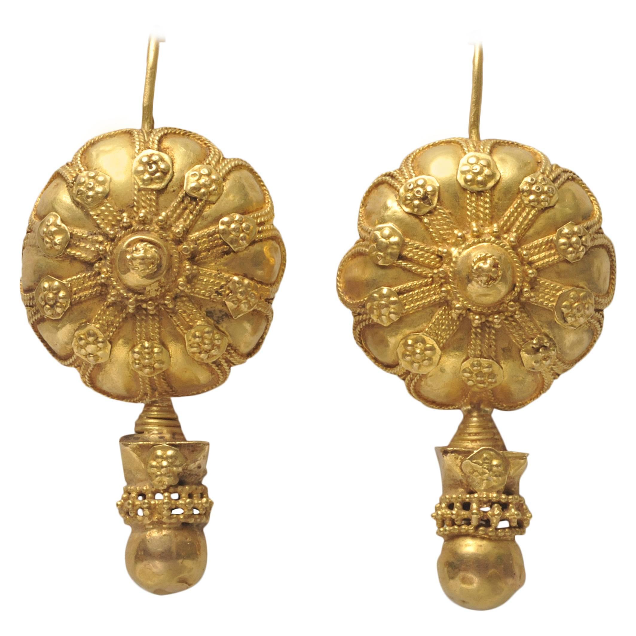 Rare Early 1900's Indian 22K Gold Earrings with Fine Granulation Work