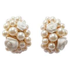 Mimi Milano 18 Karat Rose Gold Earrings with Agate Flowers and Pearls