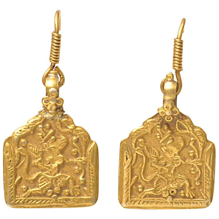 Pair of Antique 22 Karat Gold Pendants, Indian