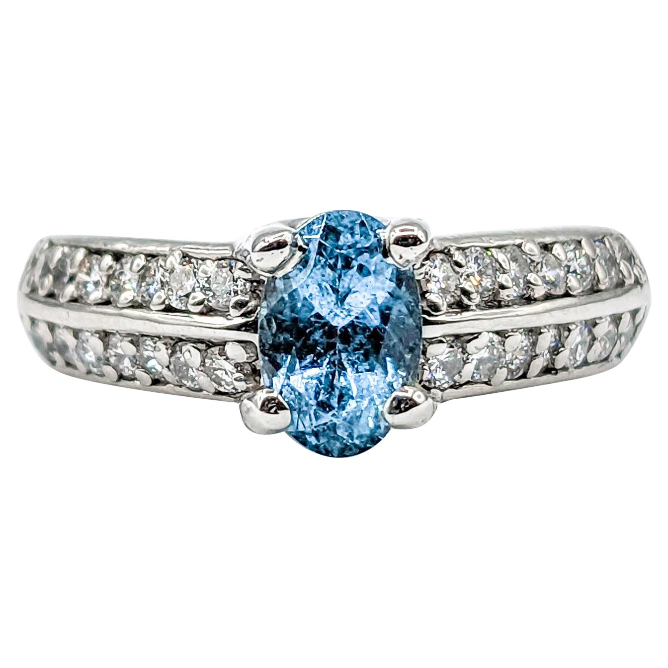 Aquamarine & Diamond Ring in Platinum For Sale