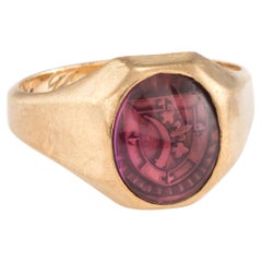 Antique Edwardian Ring Intaglio Crest Signet Fleur de Lis 10k Gold Jewelry 