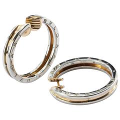 Bulgari B Zero 18K Pink Gold and Steel Hoop Earrings