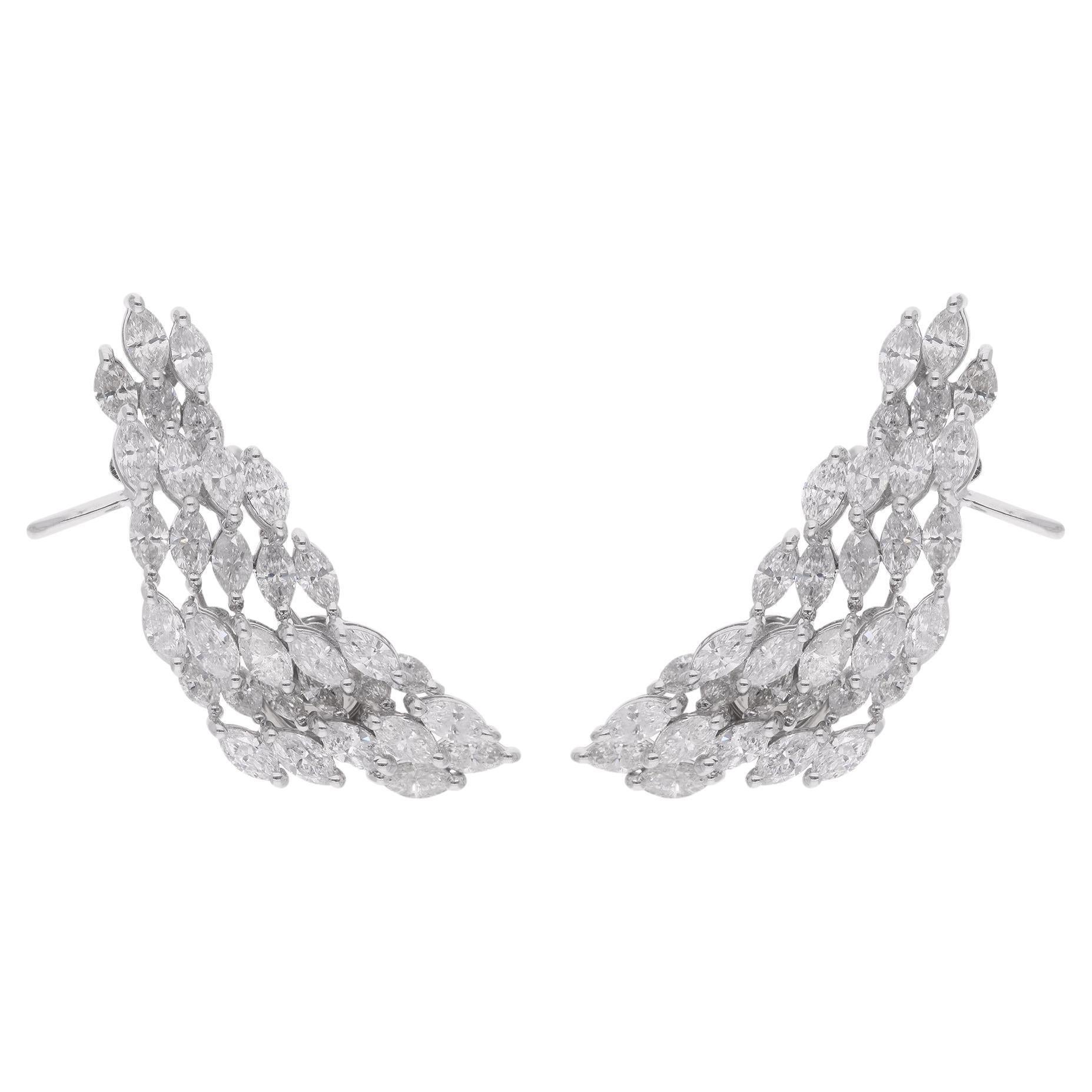 Pendientes puño de oreja de diamante marquesa natural de 3,6 quilates Joyería de oro blanco de 14 quilates