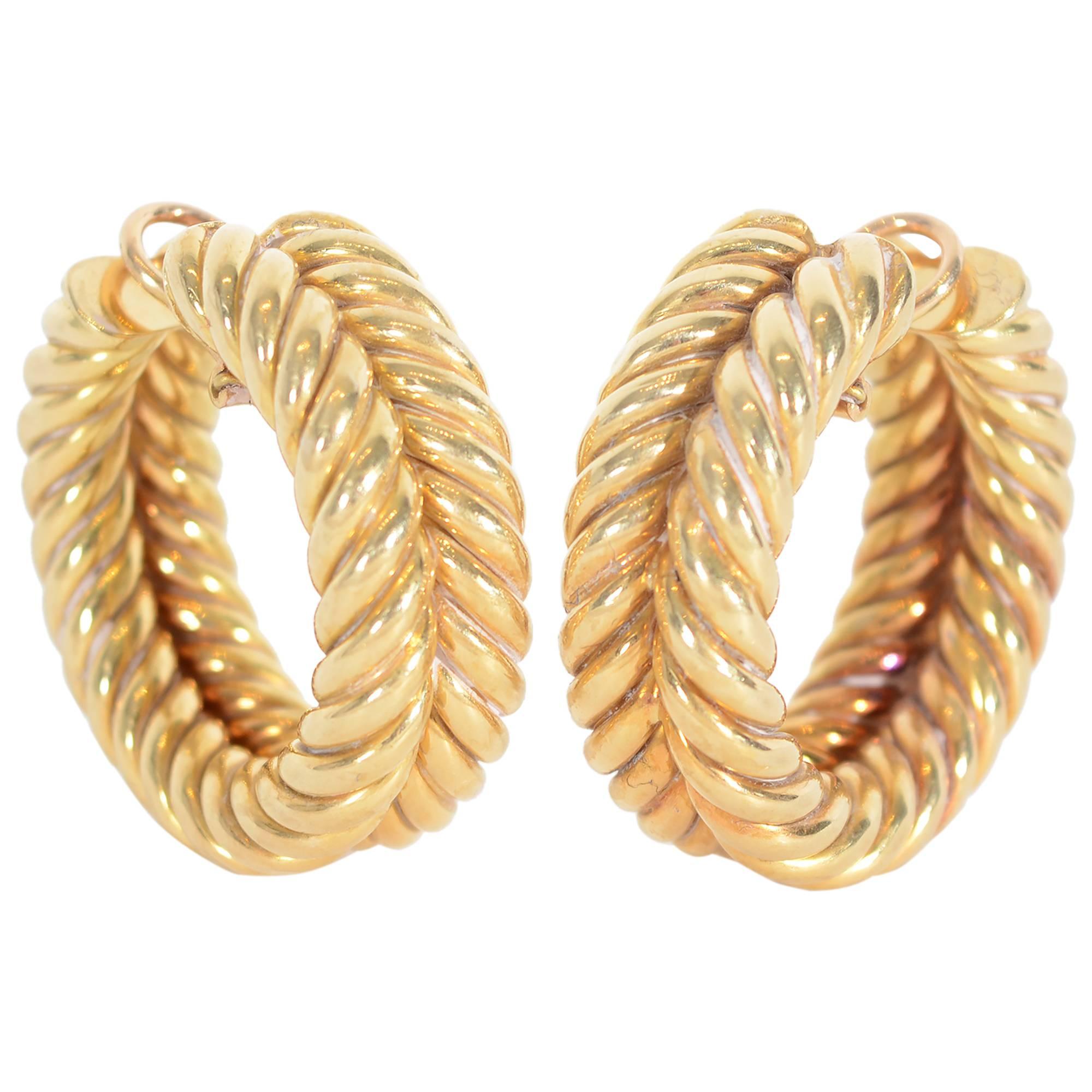 Hammerman Brothers Huge Twisted Gold Hoop Earrings