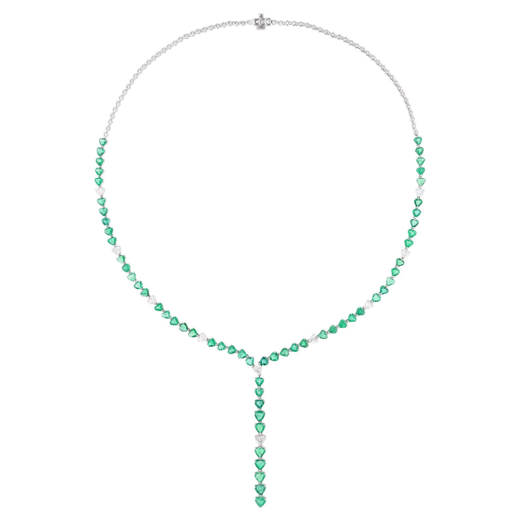 Heart Shape Emerald & Diamond Necklace 14 Karat White Gold Handmade Fine Jewelry