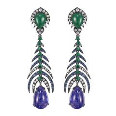 Vittoriano 17.92 Cttw. Orecchini pendenti con tanzanite, diamante, smeraldo e zaffiro