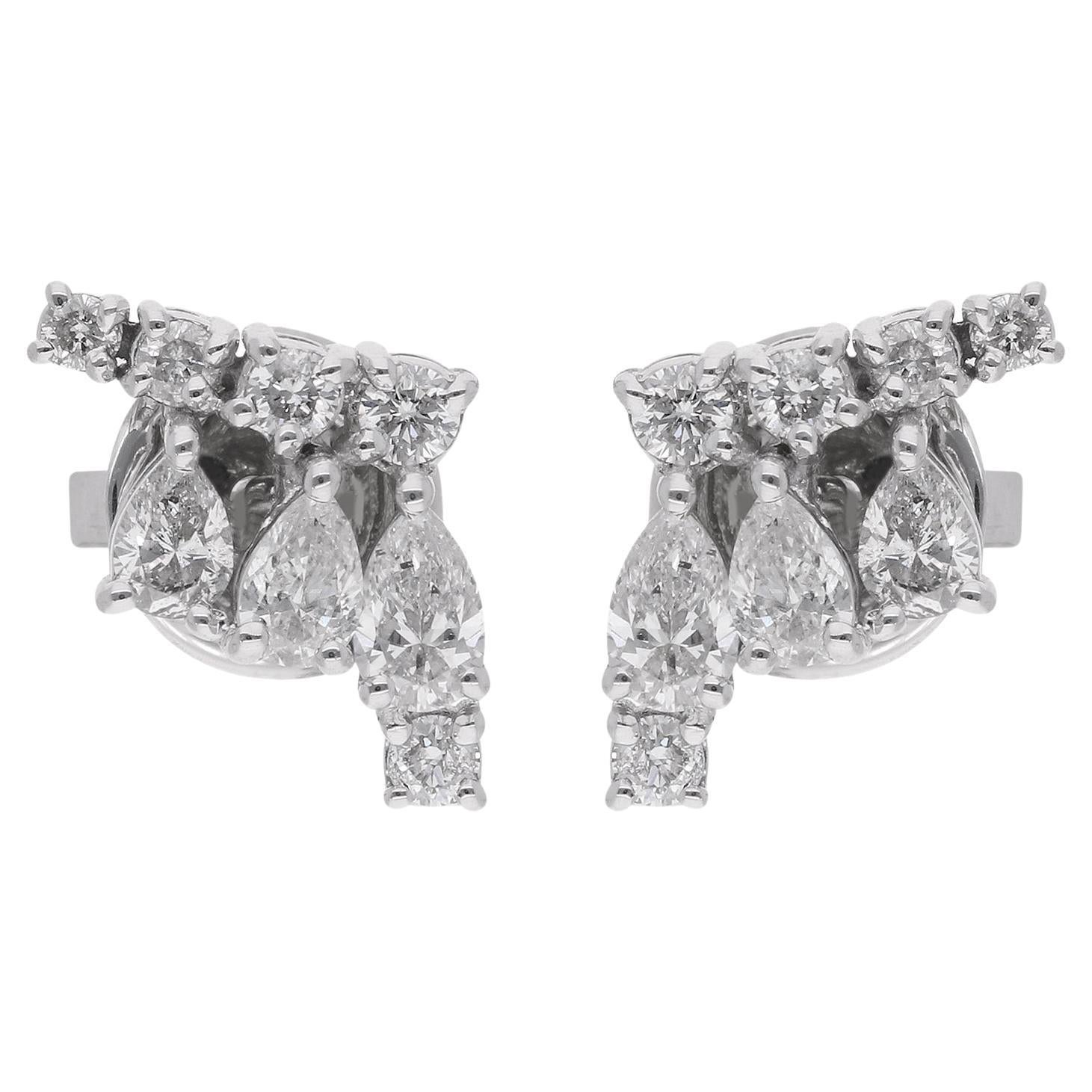 0.84 Carat Round & Pear Shape Diamond Stud Earrings 14 Karat White Gold Jewelry
