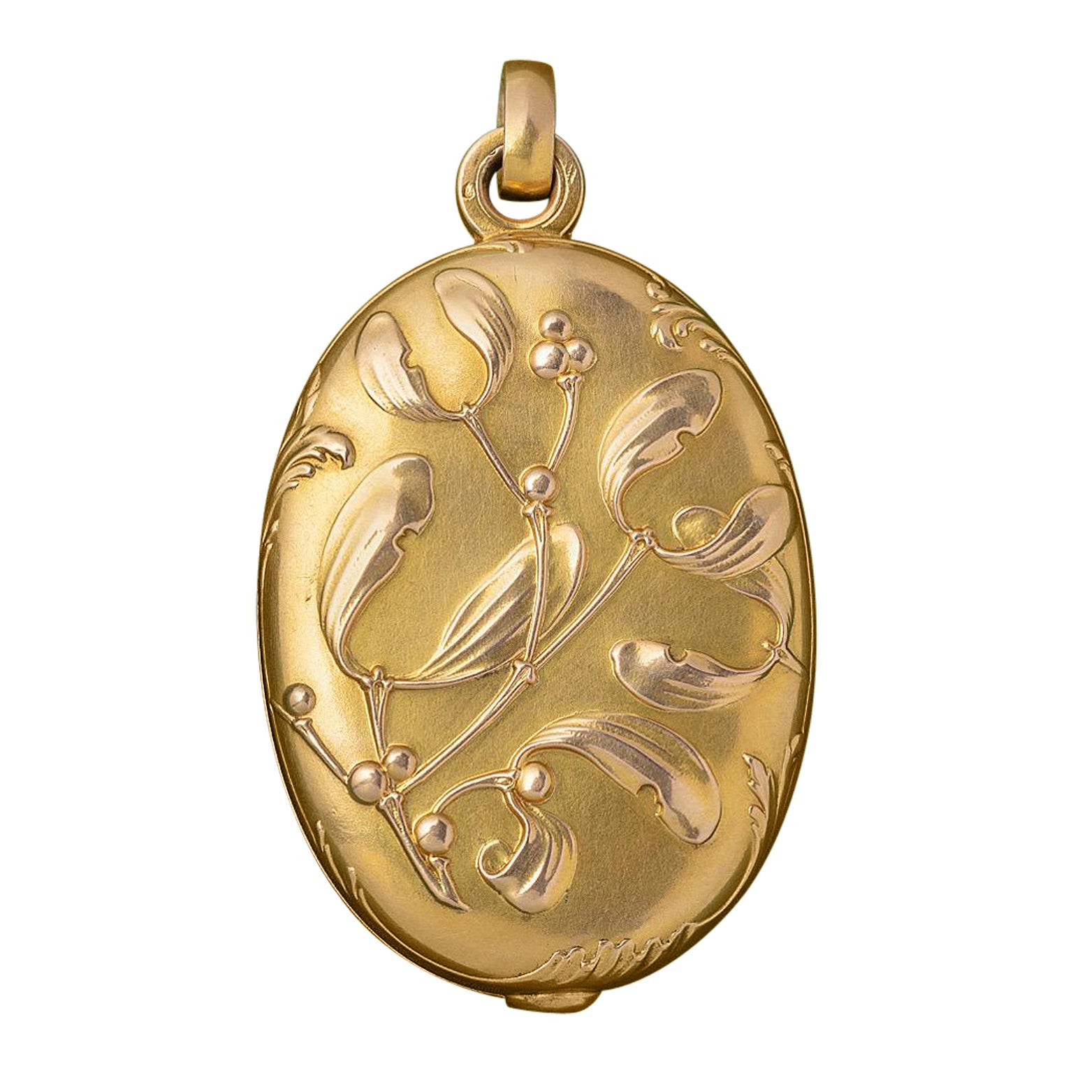Gold Antike Französisch Mistel Medaillon im Angebot