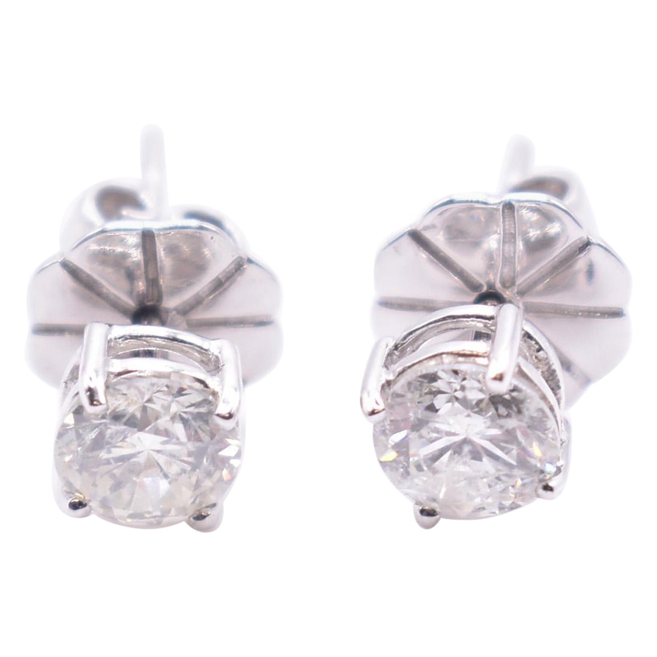 Pair of 18K White Gold 1.23ct Diamond Stud Earrings For Sale