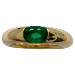 Vintage Cartier Emerald Vivid Green Ellipse 18k Yellow Gold Solitaire Ring 48