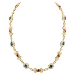 Ruby Sapphire and Diamond Gold Necklace