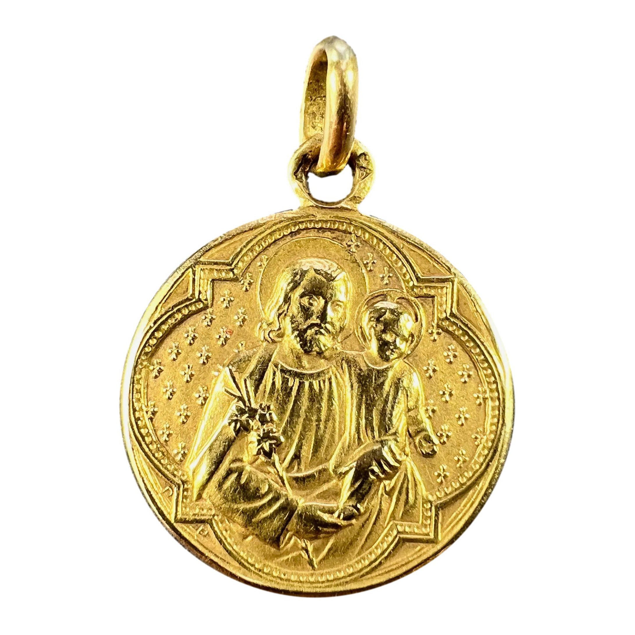 French Joseph and Jesus 18K Yellow Gold Medal Pendant For Sale