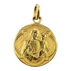 Vintage French Joseph and Jesus 18K Yellow Gold Medal Pendant