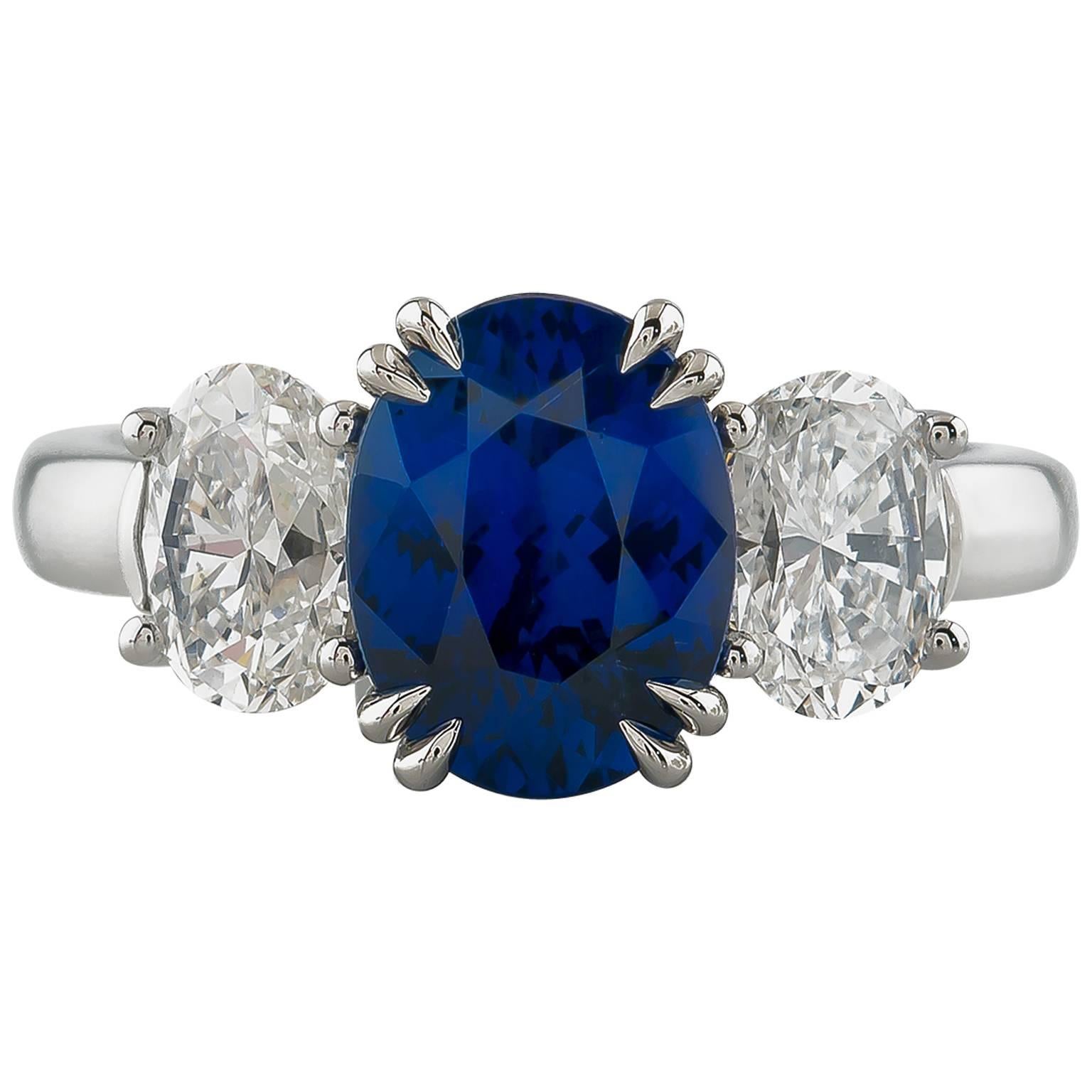 GIA Certified Blue Sapphire & Diamond Hand Fabricated Platinum Ring