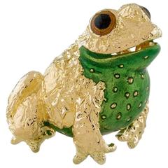 Enameled Gold Frog Brocch