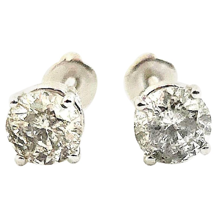 1.69 Ctw Natural Diamond Round Sqrue back Studs White Gold For Sale