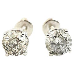 1.69 Ctw Natural Diamond Round Sqrue back Studs White Gold