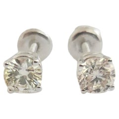 1.00 Ctw Natural Diamond Round Sqrue back Studs White Gold