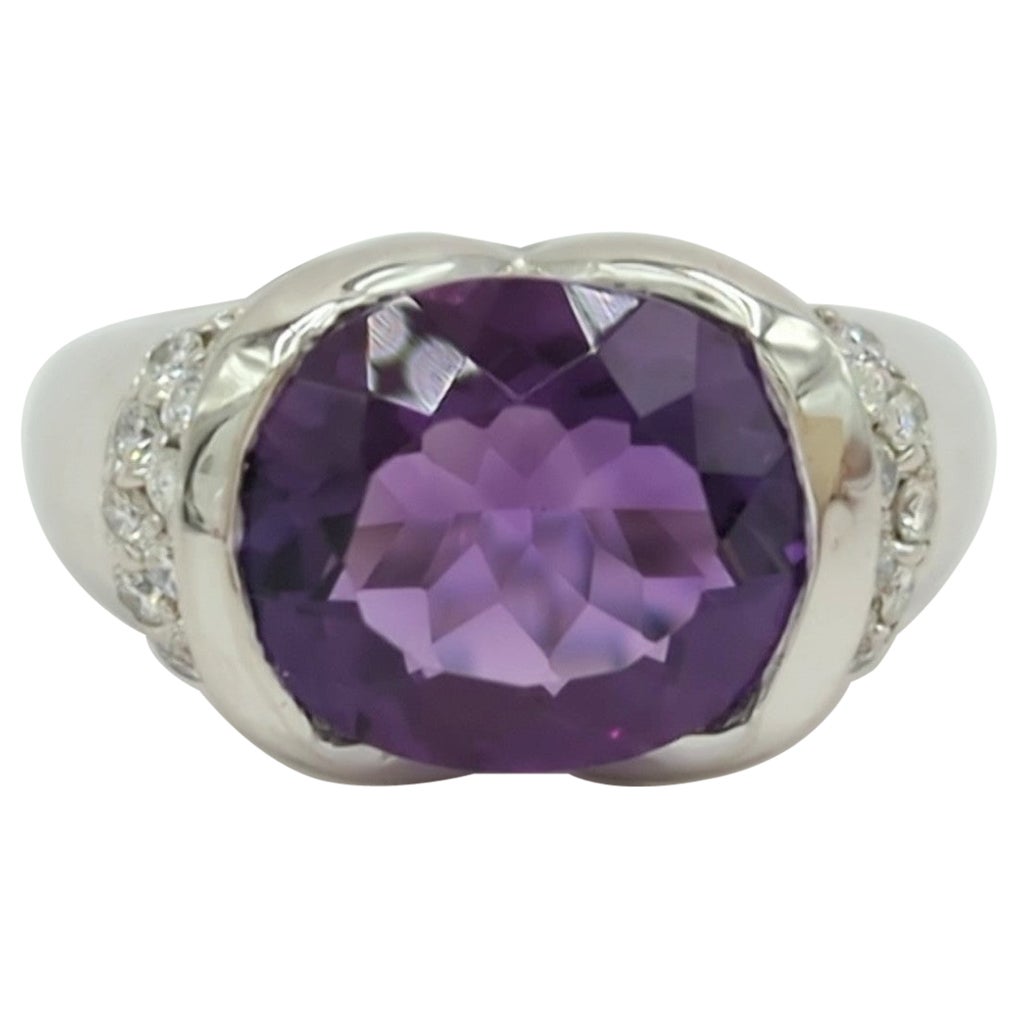 Amethyst and White Diamond Cocktail Ring in Platinum