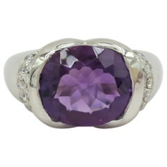Amethyst and White Diamond Cocktail Ring in Platinum