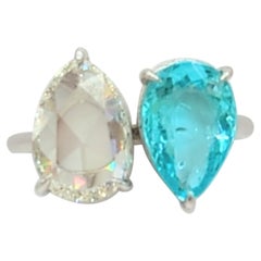 GIA Paraiba Greenish Blue Tourmaline and White Diamond Pear Shape Ring 