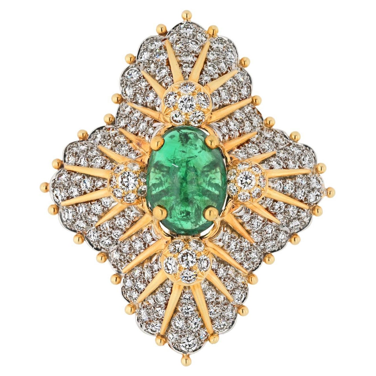 Tiffany & Co. Schlumberger Platinum & 18K Gold Green Emerald And Diamond Brooch