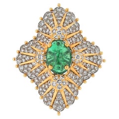 Tiffany & Co. Schlumberger Platinum & 18K Gold Green Emerald And Diamond Brooch
